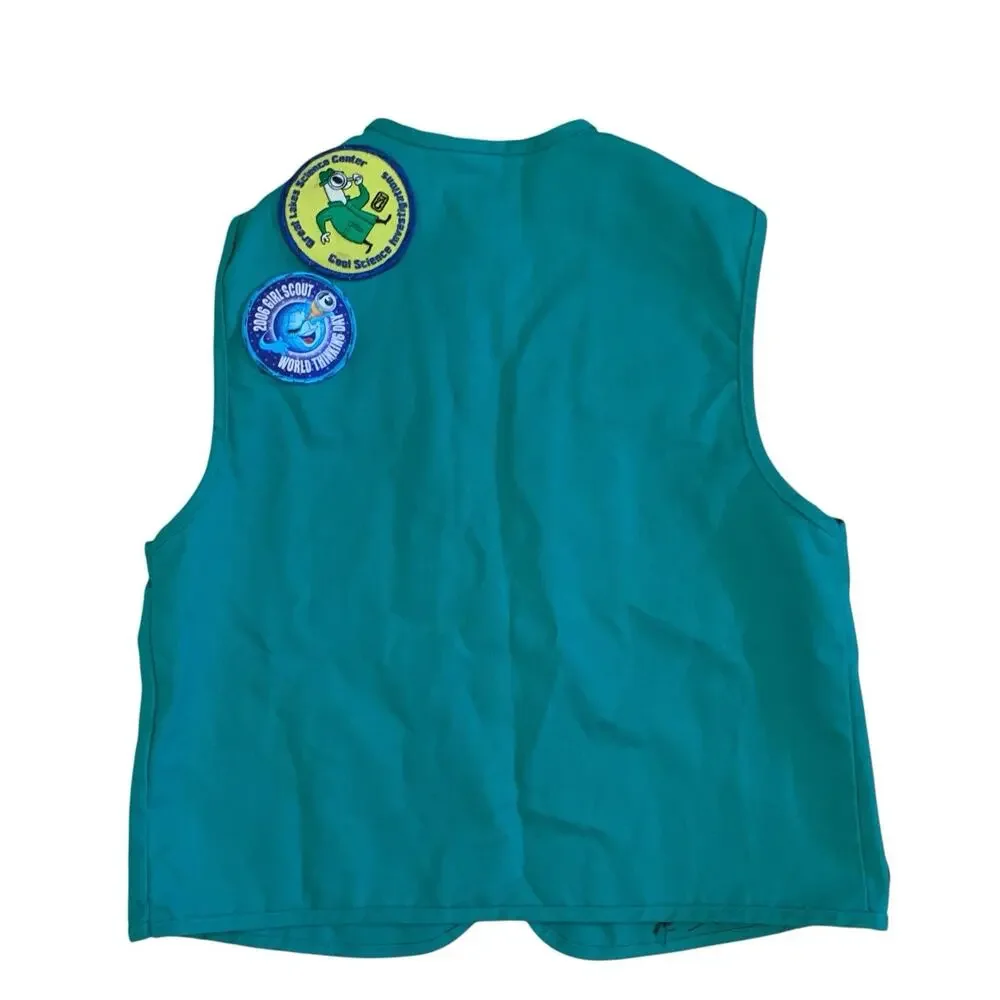 Youth Vintage Girl Scouts Green Vest with Patches And Pins Size M Made In USA
